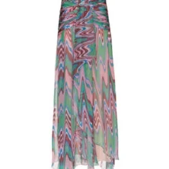 PatboWave High Waist Drape Maxi Skirt - Green Multi