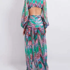 PatboWave High Waist Drape Maxi Skirt - Green Multi -Outlet Lustro Wear Store Wave High Waist Drape Maxi Skirt 20230512201057 1