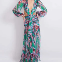 PatboWave High Waist Drape Maxi Skirt - Green Multi -Outlet Lustro Wear Store Wave High Waist Drape Maxi Skirt 20230512201057 2