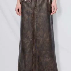 Stand StudioLeather Biker Maxi Skirt - Worn Black