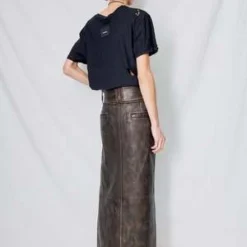 Stand StudioLeather Biker Maxi Skirt - Worn Black -Outlet Lustro Wear Store Worn Black Leather Biker Maxi Skirt 20231020001532 1