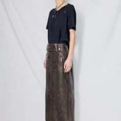 Stand StudioLeather Biker Maxi Skirt - Worn Black -Outlet Lustro Wear Store Worn Black Leather Biker Maxi Skirt 20231020001532